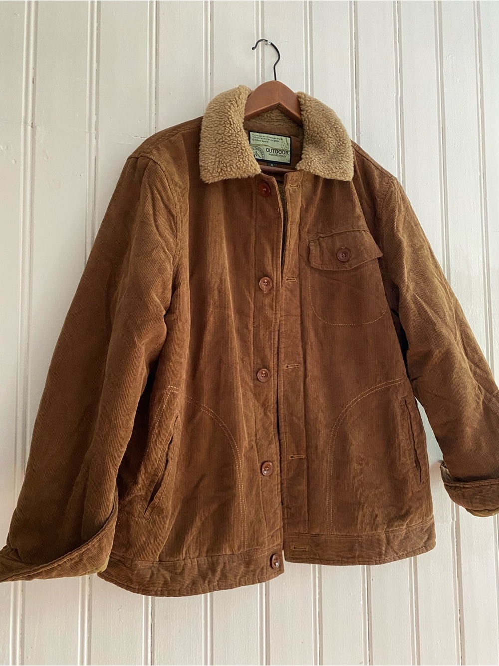 VINTAGE 90s outdoor fashion sports corduroy sherpa lined coat jacket unisex XL